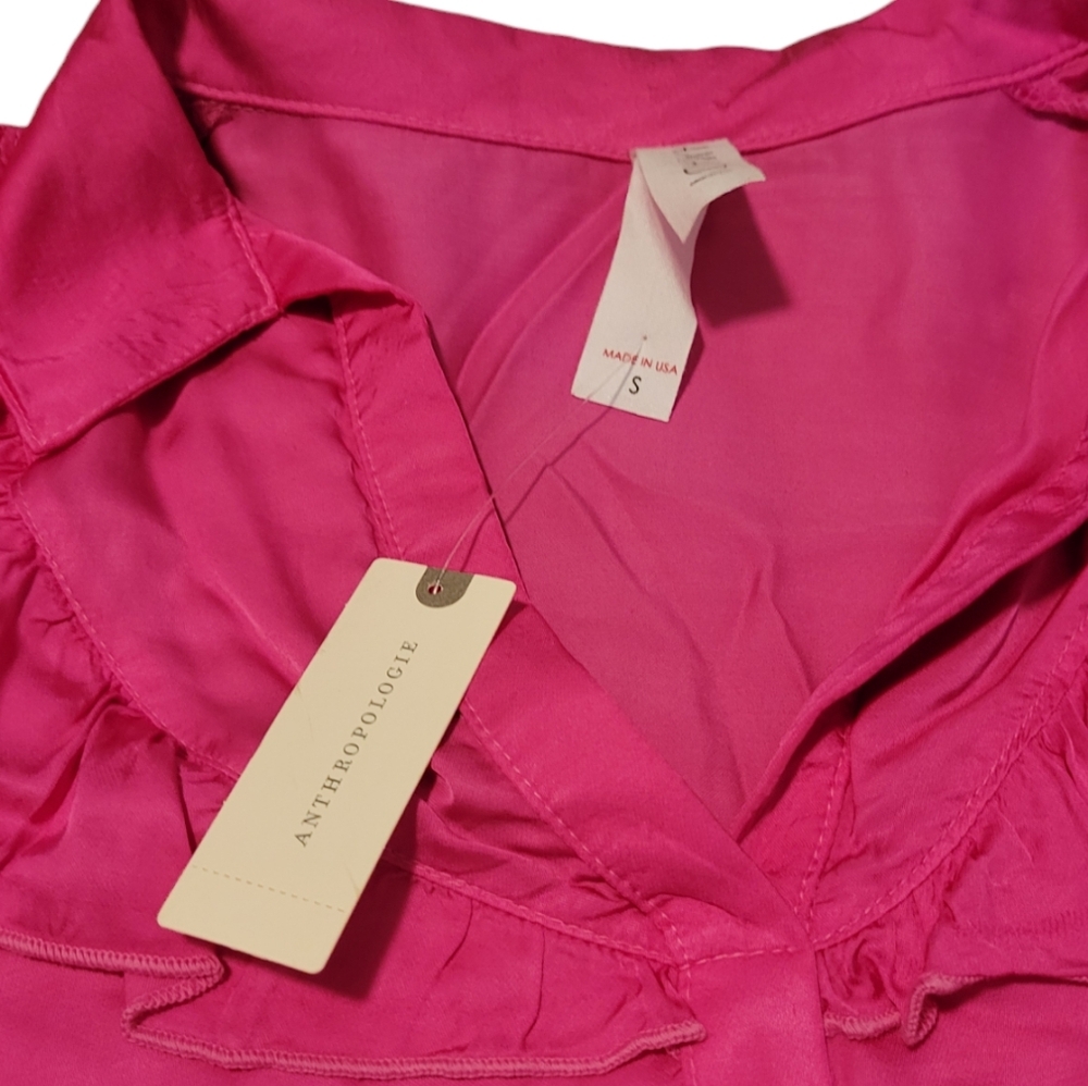 NWT Amadi by Anthropologie The Lara Pink Ruffle Blouse Top Women's Size Small - Picture 4 of 11